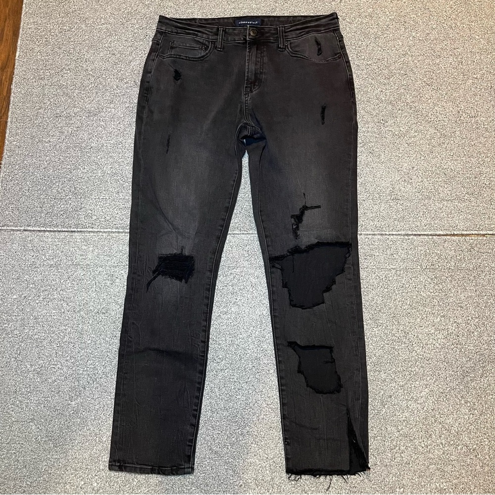 Aeropostale Athletic Skinny Jeans Mens Size 34X32 Black Denim Distressed